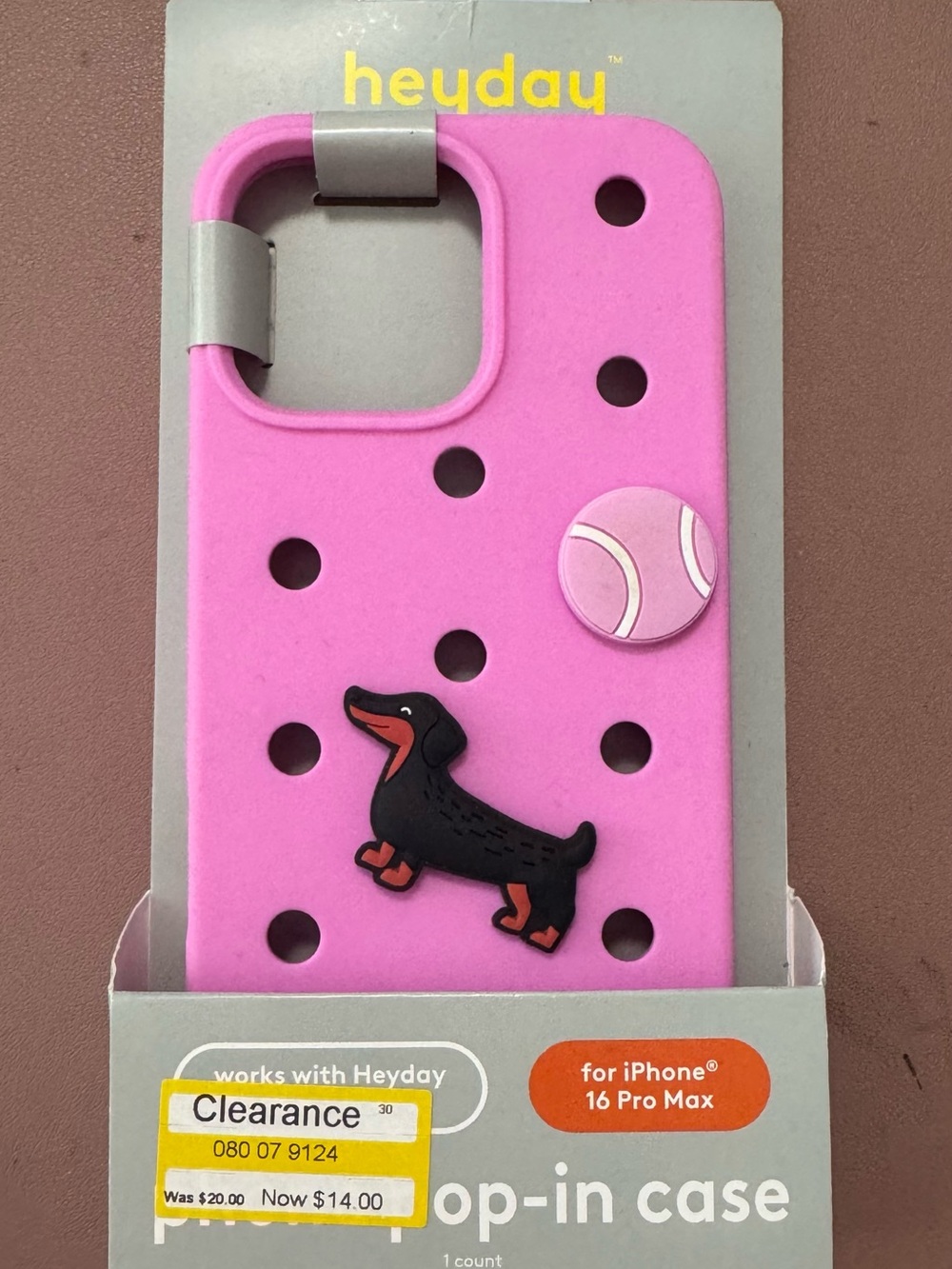 heyday Hot Pink Silicone Pop-In Case with Black Dachshund Charm